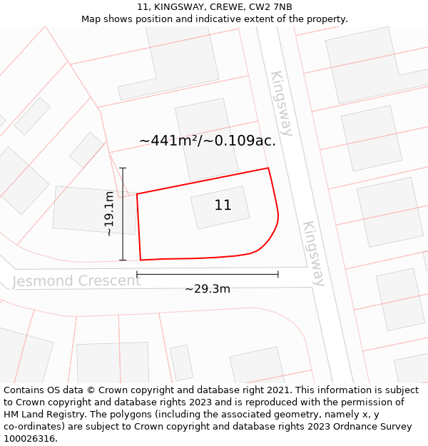 11, KINGSWAY, CREWE, CW2 7NB: Plot and title map