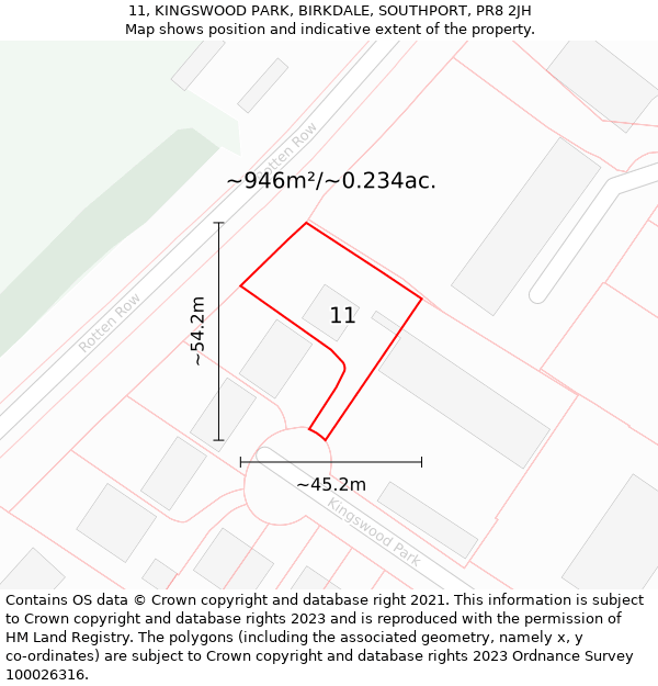 11, KINGSWOOD PARK, BIRKDALE, SOUTHPORT, PR8 2JH: Plot and title map