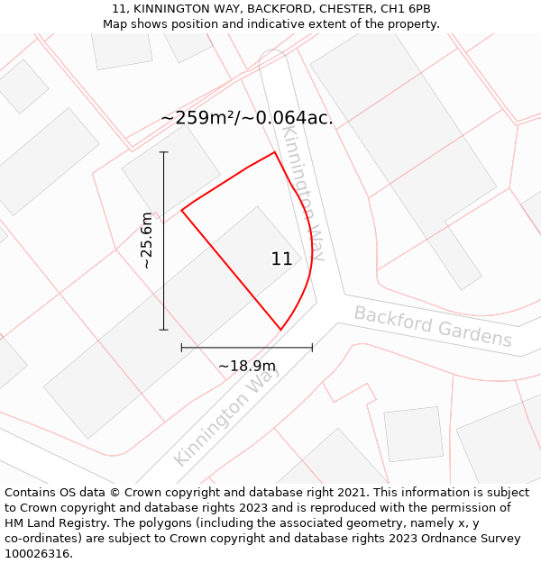 11, KINNINGTON WAY, BACKFORD, CHESTER, CH1 6PB: Plot and title map