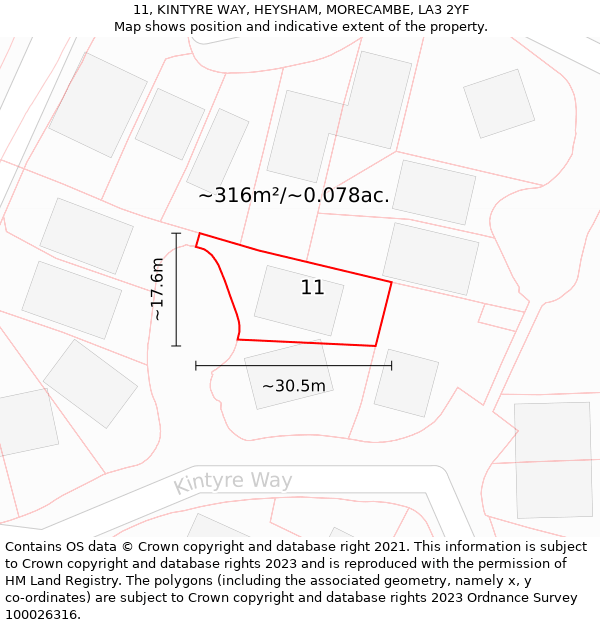 11, KINTYRE WAY, HEYSHAM, MORECAMBE, LA3 2YF: Plot and title map