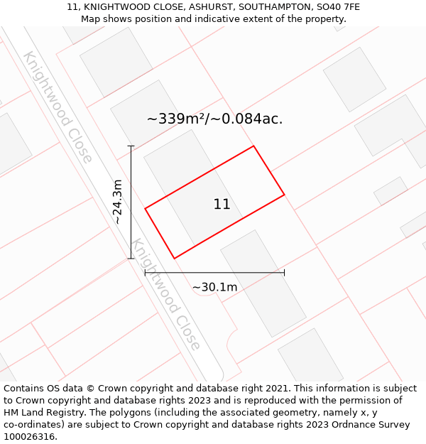 11, KNIGHTWOOD CLOSE, ASHURST, SOUTHAMPTON, SO40 7FE: Plot and title map