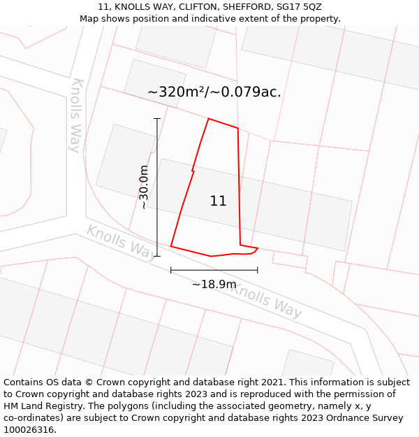 11, KNOLLS WAY, CLIFTON, SHEFFORD, SG17 5QZ: Plot and title map