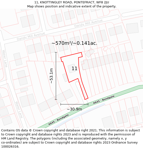 11, KNOTTINGLEY ROAD, PONTEFRACT, WF8 2JU: Plot and title map