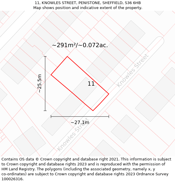 11, KNOWLES STREET, PENISTONE, SHEFFIELD, S36 6HB: Plot and title map