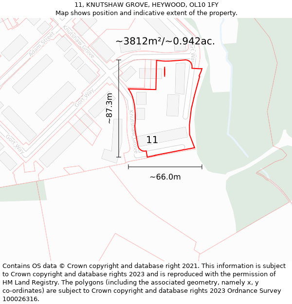 11, KNUTSHAW GROVE, HEYWOOD, OL10 1FY: Plot and title map