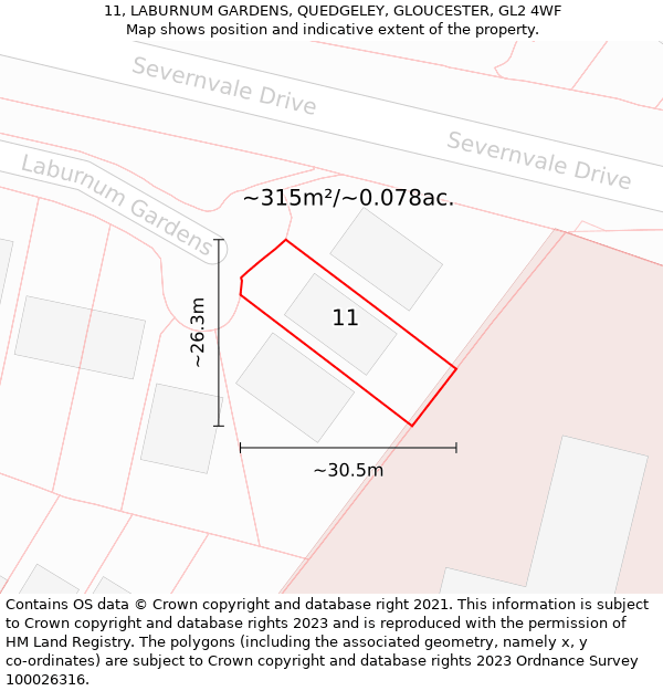 11, LABURNUM GARDENS, QUEDGELEY, GLOUCESTER, GL2 4WF: Plot and title map