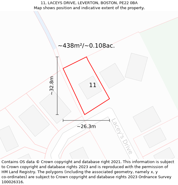 11, LACEYS DRIVE, LEVERTON, BOSTON, PE22 0BA: Plot and title map