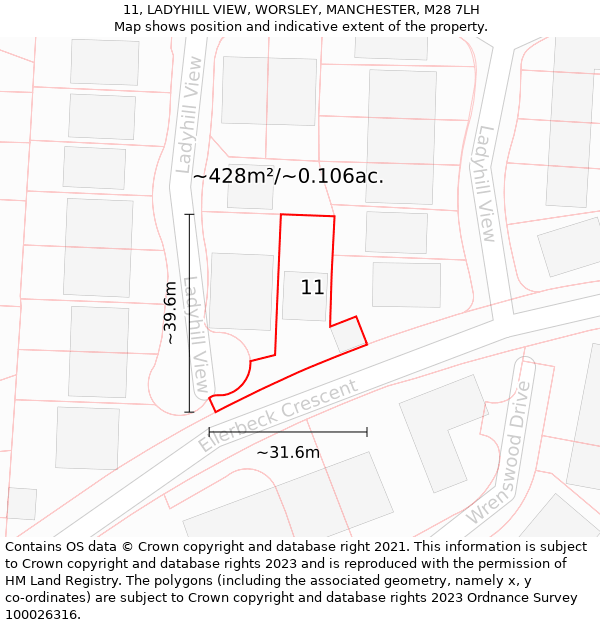 11, LADYHILL VIEW, WORSLEY, MANCHESTER, M28 7LH: Plot and title map