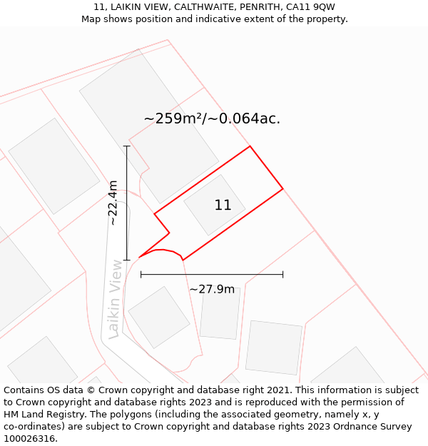 11, LAIKIN VIEW, CALTHWAITE, PENRITH, CA11 9QW: Plot and title map