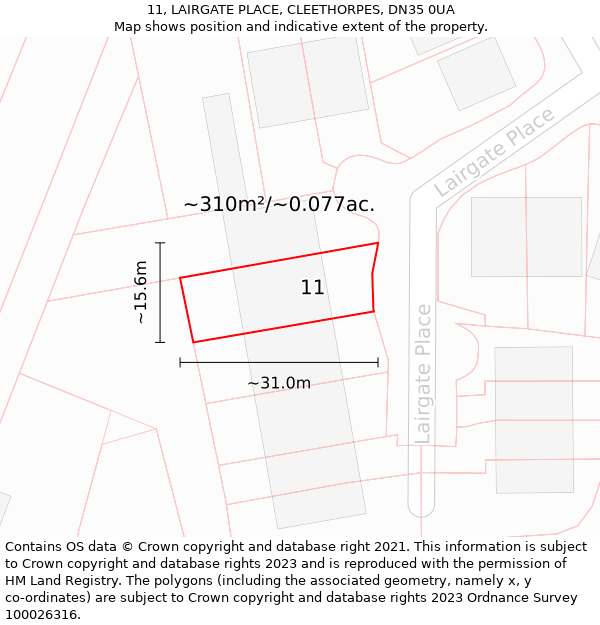 11, LAIRGATE PLACE, CLEETHORPES, DN35 0UA: Plot and title map