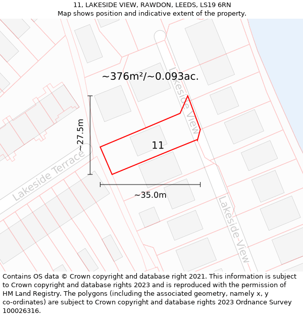 11, LAKESIDE VIEW, RAWDON, LEEDS, LS19 6RN: Plot and title map