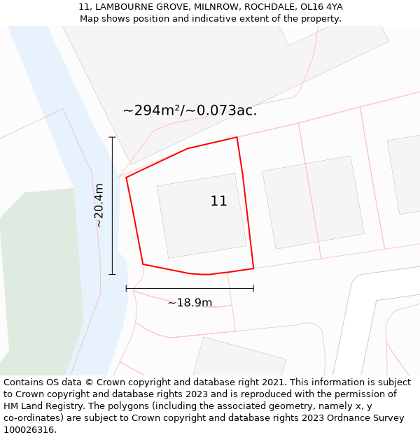 11, LAMBOURNE GROVE, MILNROW, ROCHDALE, OL16 4YA: Plot and title map