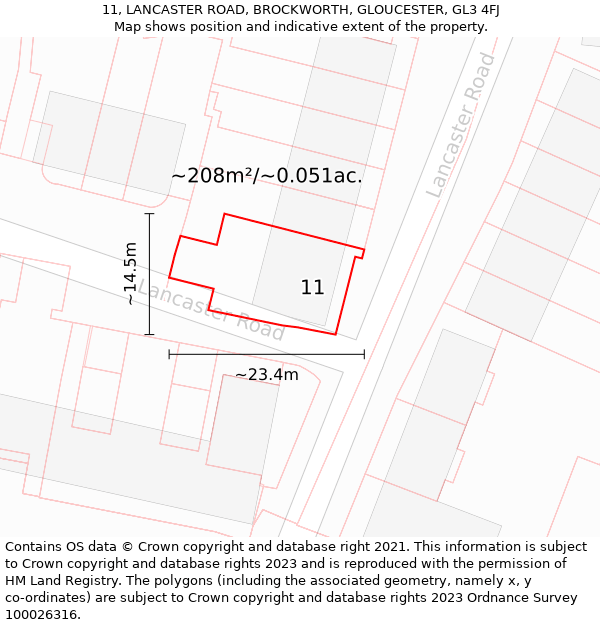 11, LANCASTER ROAD, BROCKWORTH, GLOUCESTER, GL3 4FJ: Plot and title map