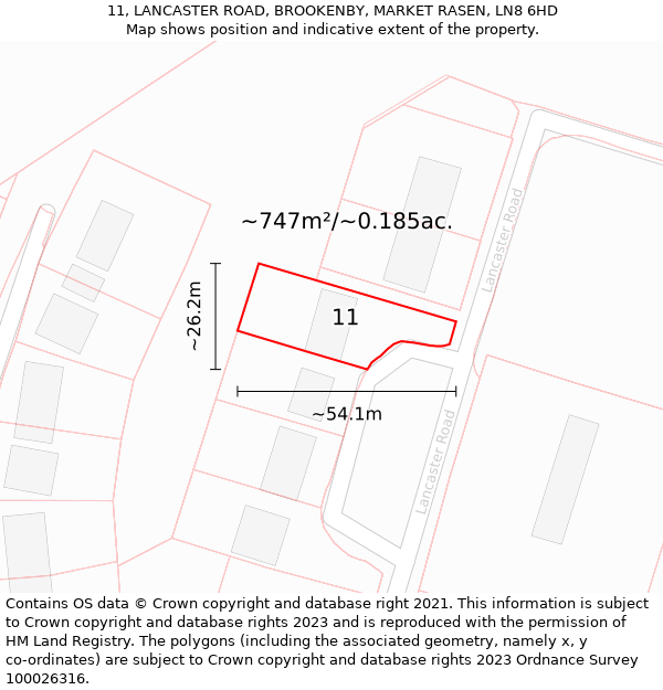11, LANCASTER ROAD, BROOKENBY, MARKET RASEN, LN8 6HD: Plot and title map