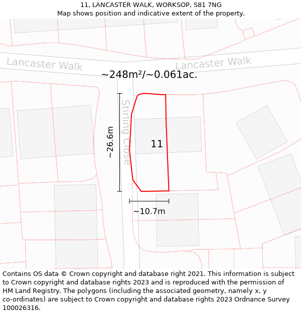 11, LANCASTER WALK, WORKSOP, S81 7NG: Plot and title map