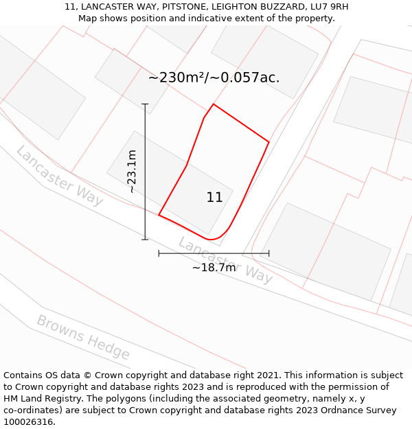 11, LANCASTER WAY, PITSTONE, LEIGHTON BUZZARD, LU7 9RH: Plot and title map