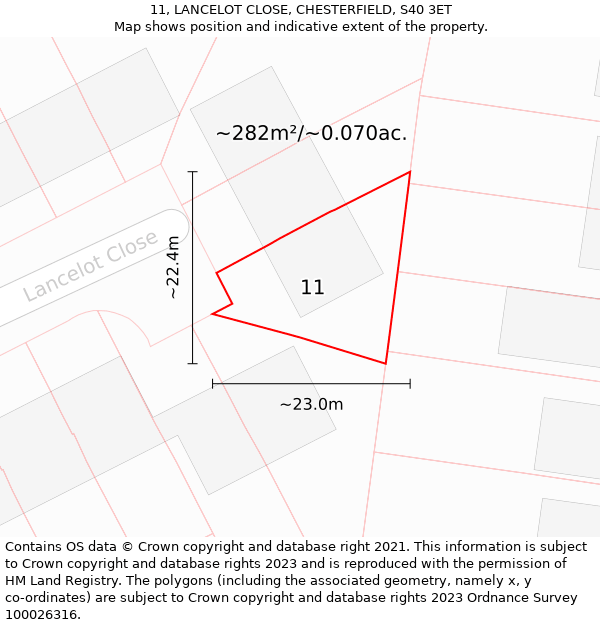 11, LANCELOT CLOSE, CHESTERFIELD, S40 3ET: Plot and title map