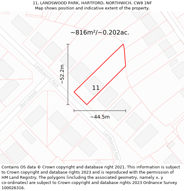 11, LANDSWOOD PARK, HARTFORD, NORTHWICH, CW8 1NF: Plot and title map