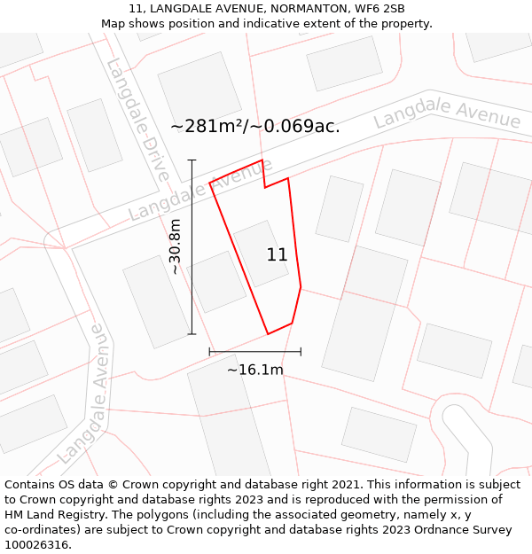 11, LANGDALE AVENUE, NORMANTON, WF6 2SB: Plot and title map