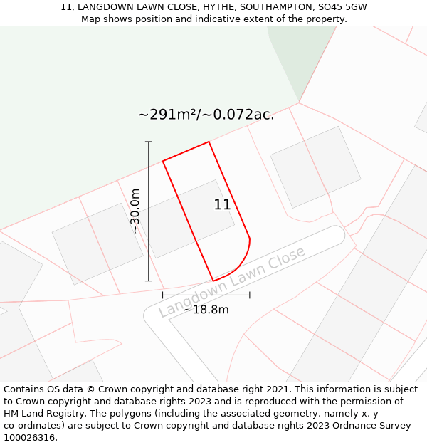 11, LANGDOWN LAWN CLOSE, HYTHE, SOUTHAMPTON, SO45 5GW: Plot and title map