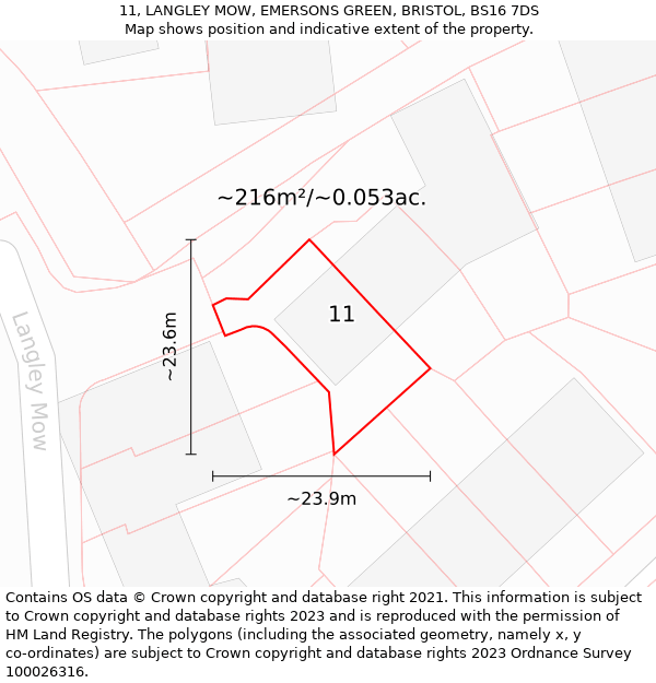 11, LANGLEY MOW, EMERSONS GREEN, BRISTOL, BS16 7DS: Plot and title map