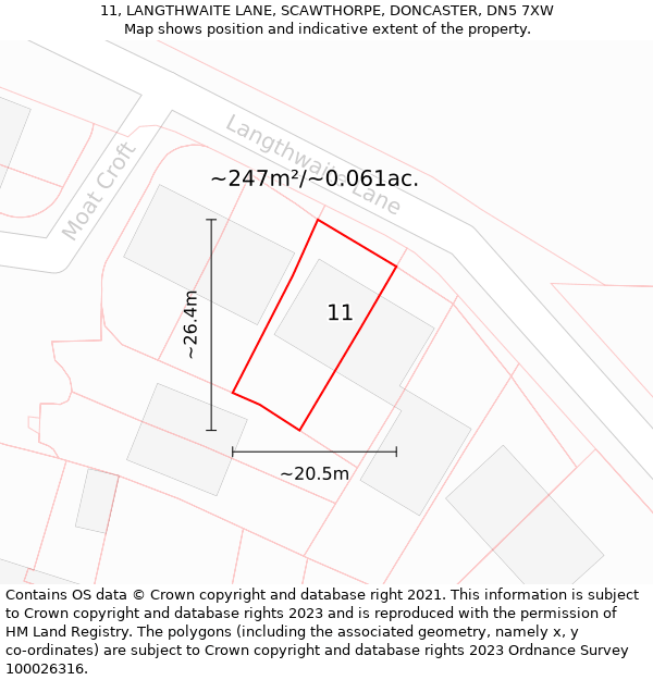 11, LANGTHWAITE LANE, SCAWTHORPE, DONCASTER, DN5 7XW: Plot and title map