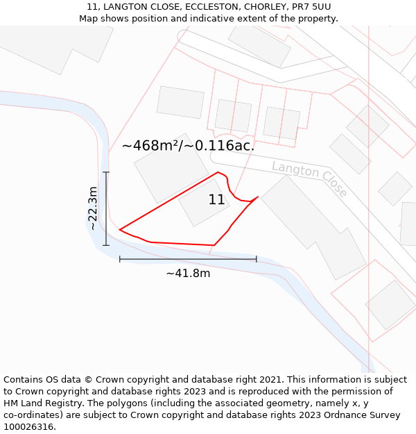 11, LANGTON CLOSE, ECCLESTON, CHORLEY, PR7 5UU: Plot and title map