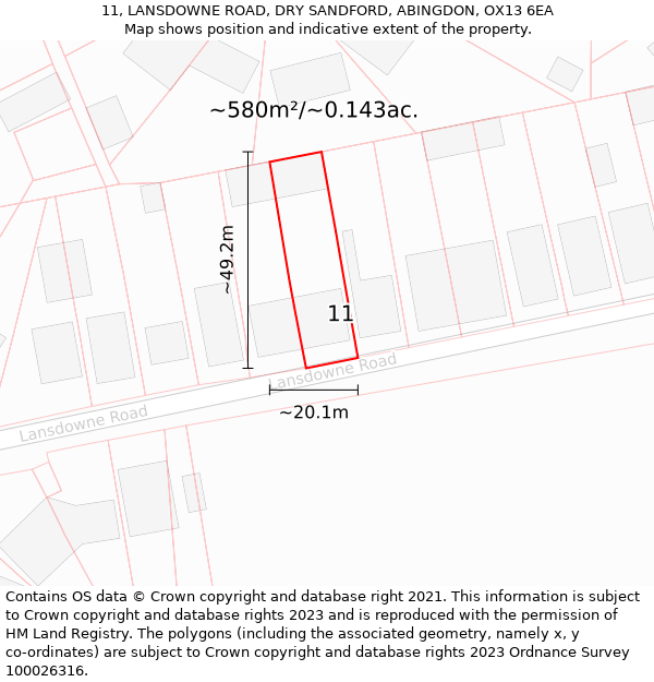 11, LANSDOWNE ROAD, DRY SANDFORD, ABINGDON, OX13 6EA: Plot and title map