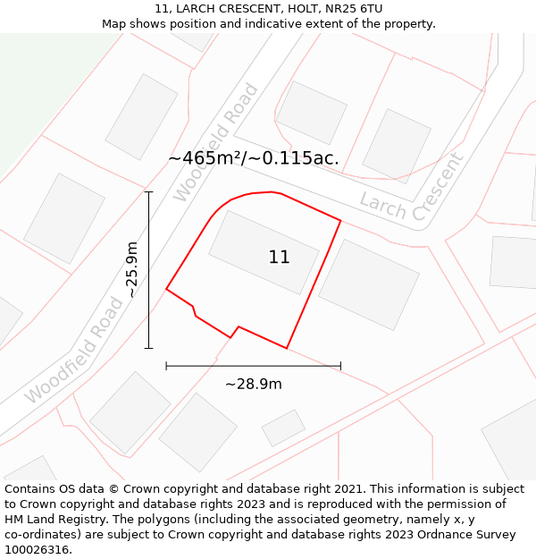 11, LARCH CRESCENT, HOLT, NR25 6TU: Plot and title map