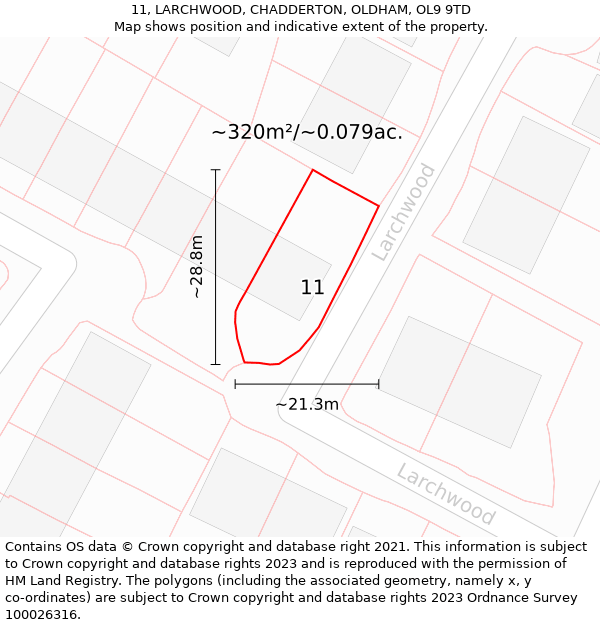 11, LARCHWOOD, CHADDERTON, OLDHAM, OL9 9TD: Plot and title map