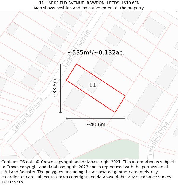 11, LARKFIELD AVENUE, RAWDON, LEEDS, LS19 6EN: Plot and title map