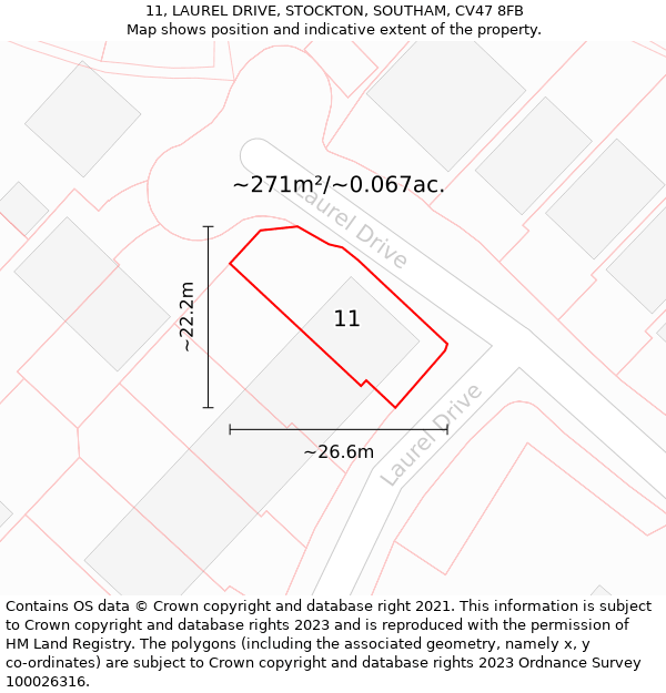 11, LAUREL DRIVE, STOCKTON, SOUTHAM, CV47 8FB: Plot and title map