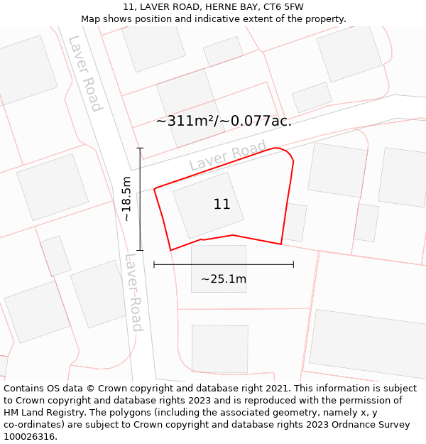 11, LAVER ROAD, HERNE BAY, CT6 5FW: Plot and title map