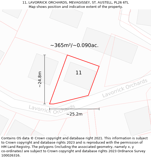 11, LAVORRICK ORCHARDS, MEVAGISSEY, ST. AUSTELL, PL26 6TL: Plot and title map