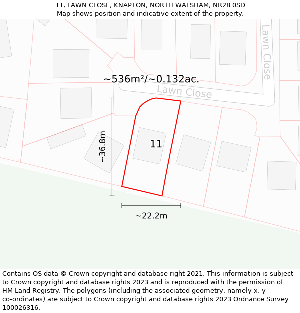 11, LAWN CLOSE, KNAPTON, NORTH WALSHAM, NR28 0SD: Plot and title map