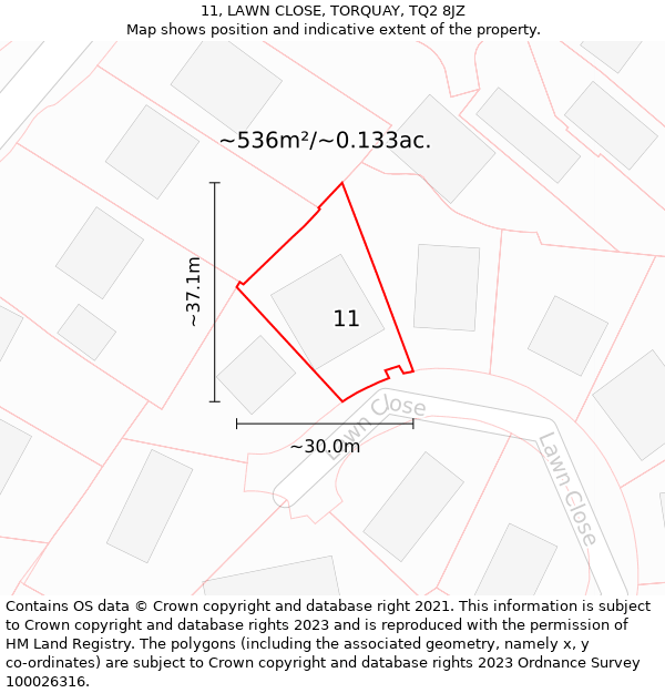 11, LAWN CLOSE, TORQUAY, TQ2 8JZ: Plot and title map