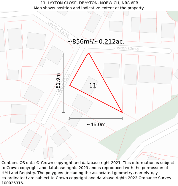 11, LAYTON CLOSE, DRAYTON, NORWICH, NR8 6EB: Plot and title map