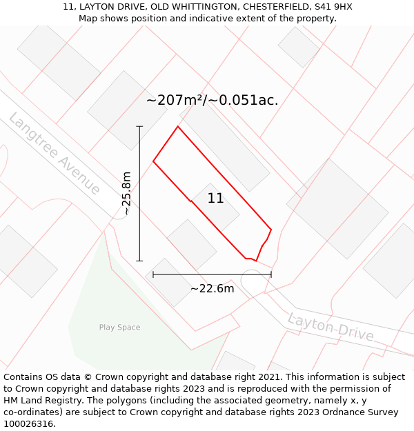 11, LAYTON DRIVE, OLD WHITTINGTON, CHESTERFIELD, S41 9HX: Plot and title map