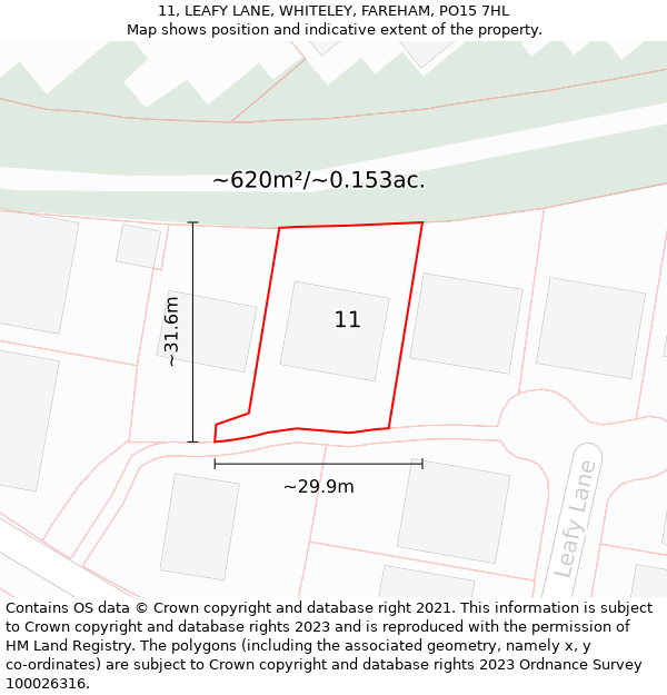 11, LEAFY LANE, WHITELEY, FAREHAM, PO15 7HL: Plot and title map