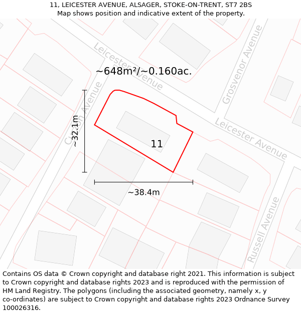 11, LEICESTER AVENUE, ALSAGER, STOKE-ON-TRENT, ST7 2BS: Plot and title map