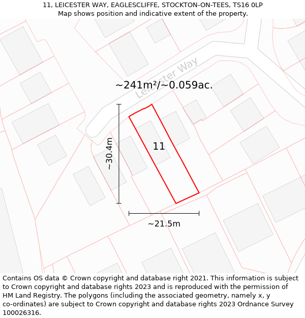 11, LEICESTER WAY, EAGLESCLIFFE, STOCKTON-ON-TEES, TS16 0LP: Plot and title map