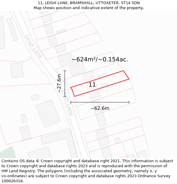 11, LEIGH LANE, BRAMSHALL, UTTOXETER, ST14 5DN: Plot and title map