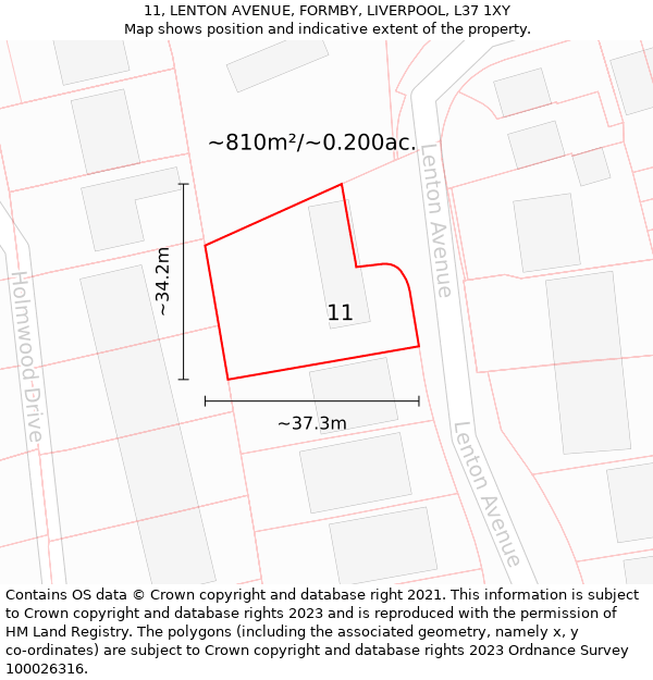 11, LENTON AVENUE, FORMBY, LIVERPOOL, L37 1XY: Plot and title map