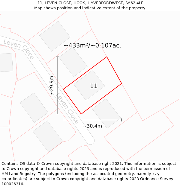 11, LEVEN CLOSE, HOOK, HAVERFORDWEST, SA62 4LF: Plot and title map