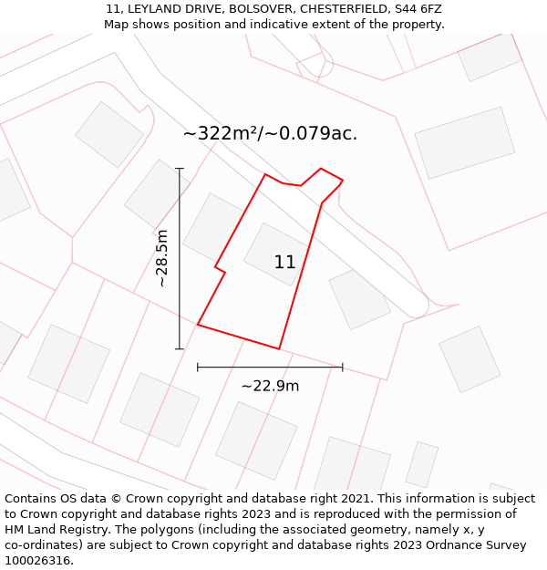 11, LEYLAND DRIVE, BOLSOVER, CHESTERFIELD, S44 6FZ: Plot and title map