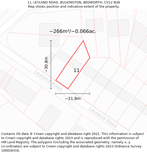 11, LEYLAND ROAD, BULKINGTON, BEDWORTH, CV12 9LW: Plot and title map