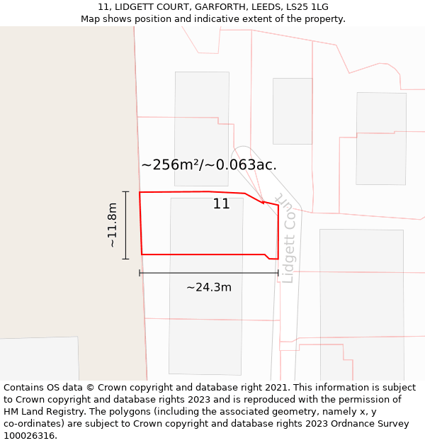 11, LIDGETT COURT, GARFORTH, LEEDS, LS25 1LG: Plot and title map