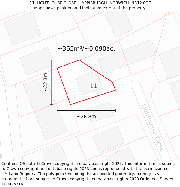 11, LIGHTHOUSE CLOSE, HAPPISBURGH, NORWICH, NR12 0QE: Plot and title map