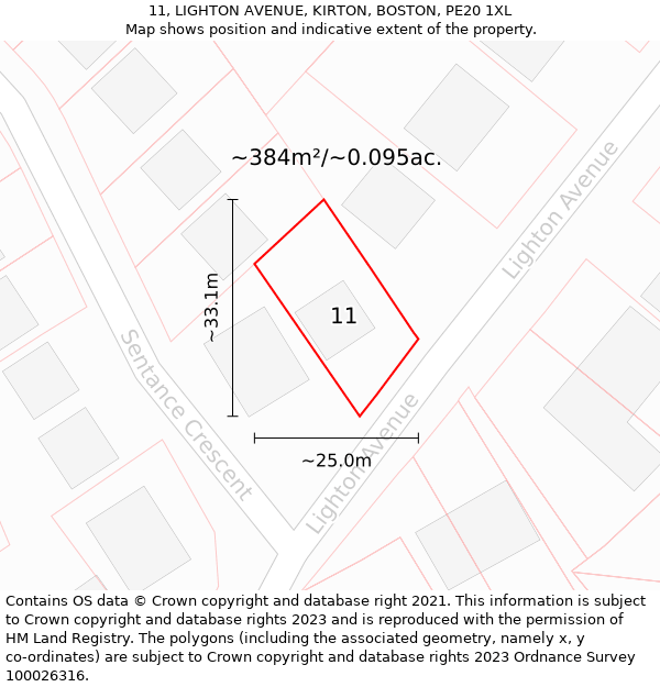 11, LIGHTON AVENUE, KIRTON, BOSTON, PE20 1XL: Plot and title map