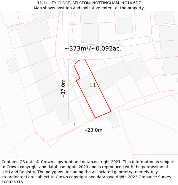 11, LILLEY CLOSE, SELSTON, NOTTINGHAM, NG16 6DZ: Plot and title map